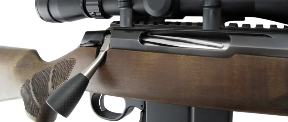 Carbon Fiber Tactical Bolt knob mounted on rifle